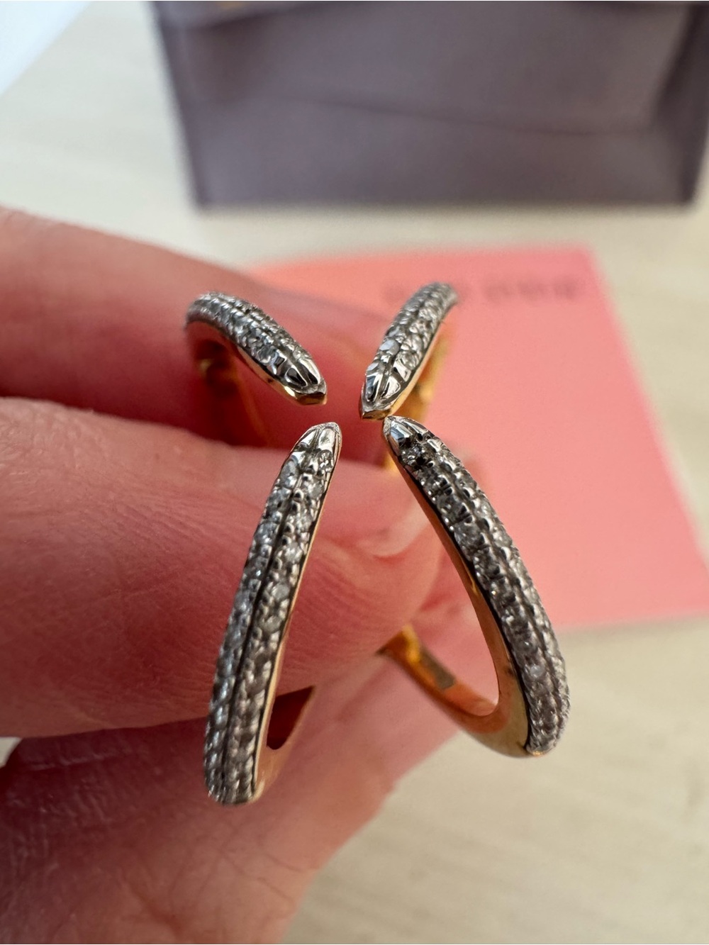 Pavé Snake-Head Open Ring in Silver and Gold Tone